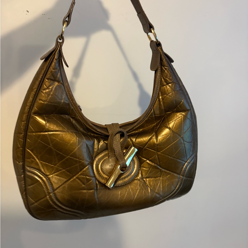 Longchamp Metallic Brown Quilted Hobo Bag